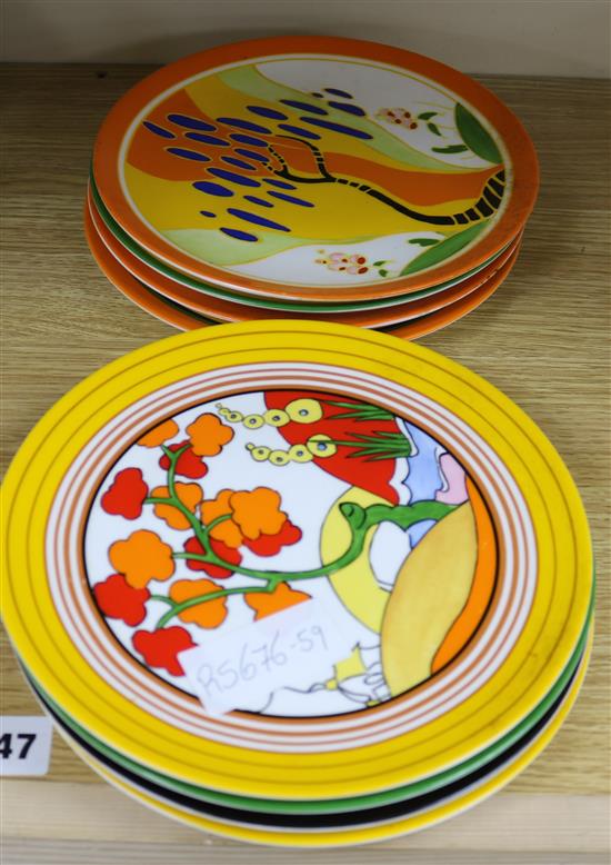 Eight reproduction Clarice Cliff style plates